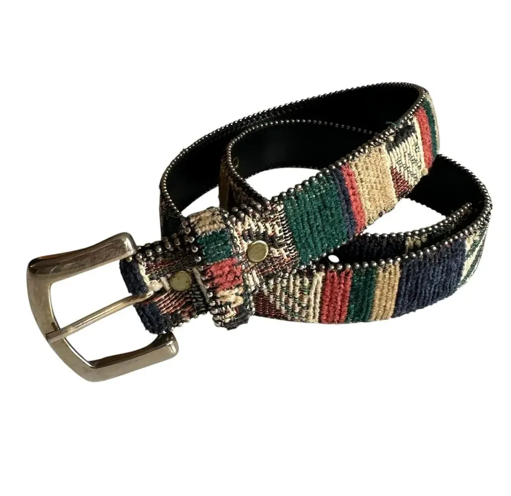 Vintage Tapestry Belt Womens Medium Mixed Prints Colorblock Boho 90s